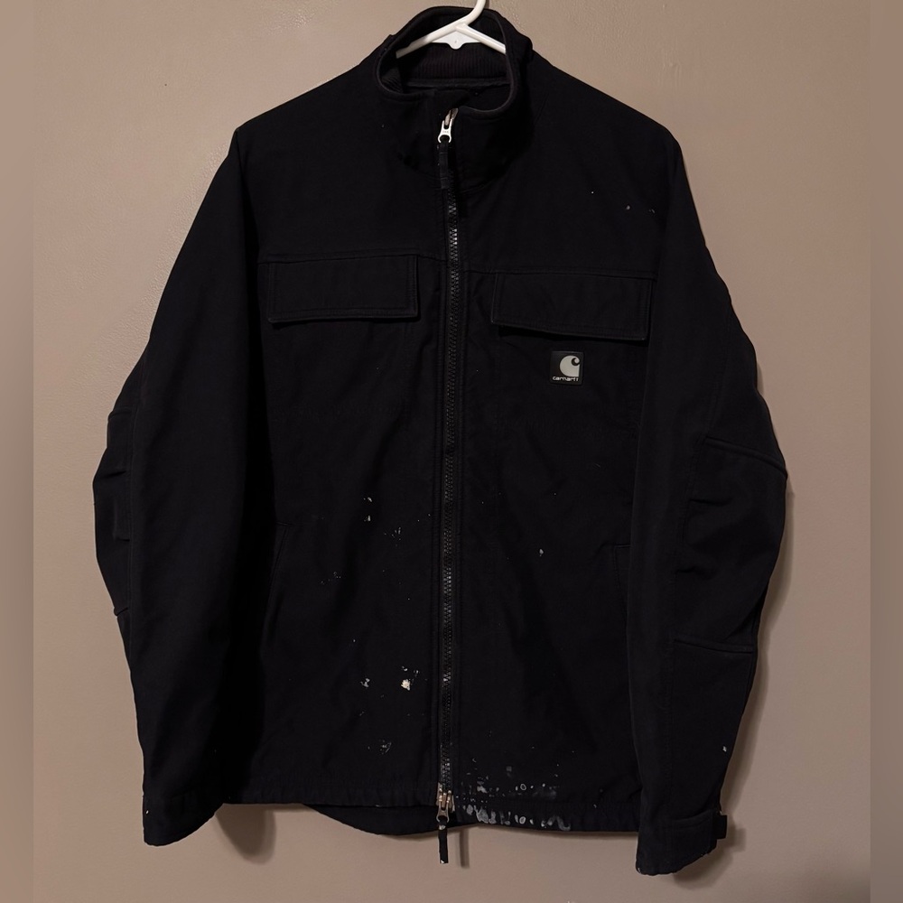 Carhartt J176 All Black Fleece Lined Full Zip Jacket Coat Workwear Men’s Medium - Picture 1 of 4